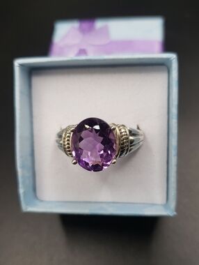 Sterling Silver Faceted Deep Purple Amethyst Oval Ring, 8